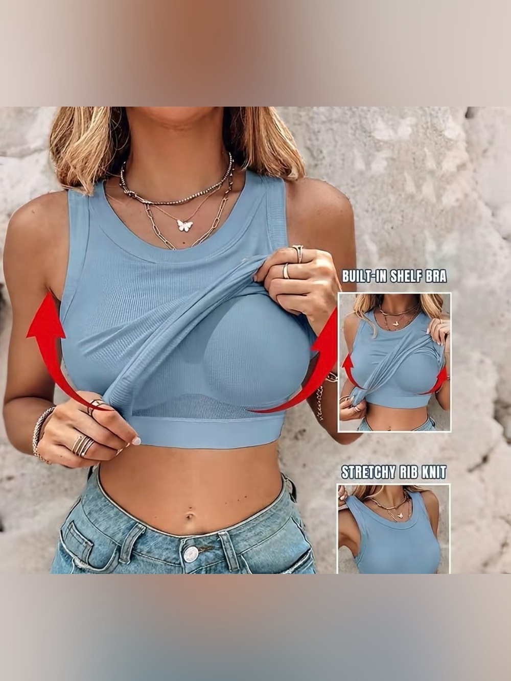 Light Blue Seamless Built-In Shelf Crop Tank